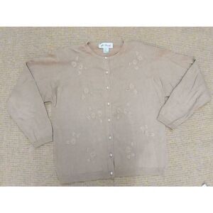 Vintage lee David collection women ramie linen cotton cardiga sweater tan medium